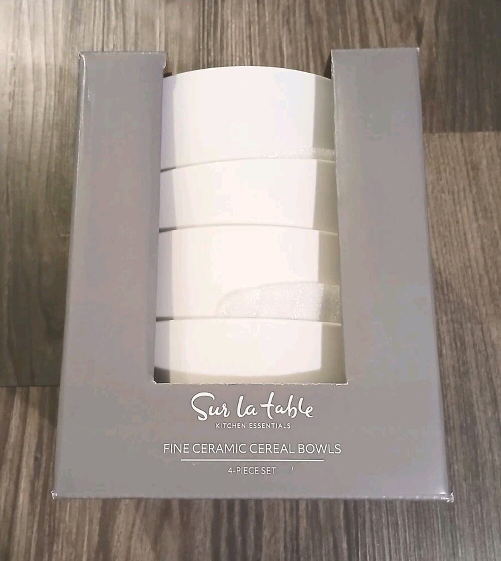 Set of 4 Sur La Table Kitchen Essentials Fine Ceramic Cereal Bowls - White 5.75"